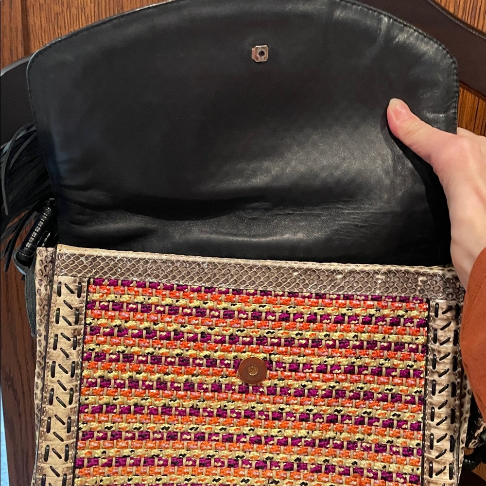 Jimmy Choo Multicolor Woven Shoulder Bag with Black Tassels - Picture 5 of 9